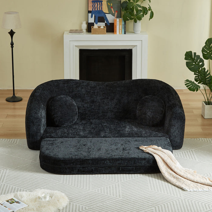 Curved Convertible Sofa, 2 In 1 Frameless Folding Sofa Bed With Pull Out Base And Deep Seat