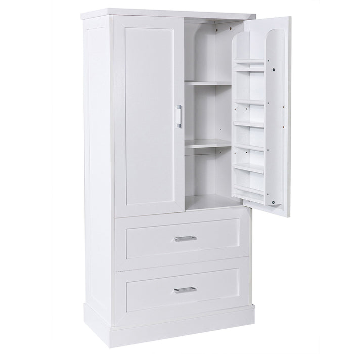 Tall Bathroom Storage Cabinet With 2 Doors And Drawers, Adjustable Shelf