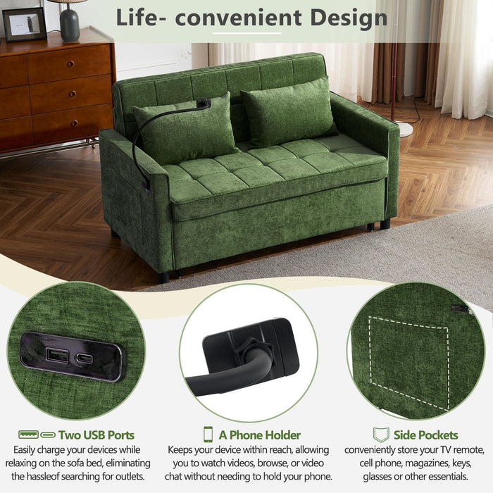 Loveseat Sofa Bed Sleeper With Reversible Backrest, Side Pockets, USB Ports, Phone Holder