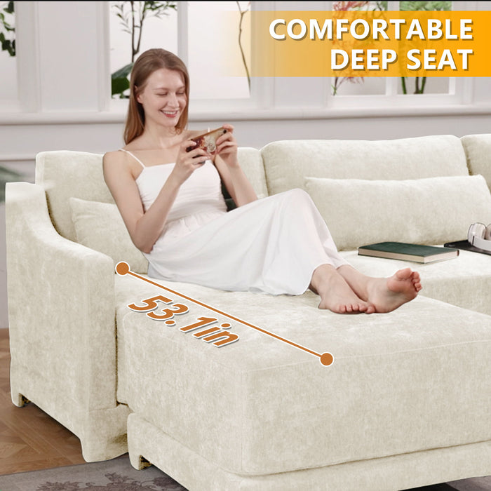 Stylish Sofa With Ottoman And Lumbar Pillows, Ergonomic Design