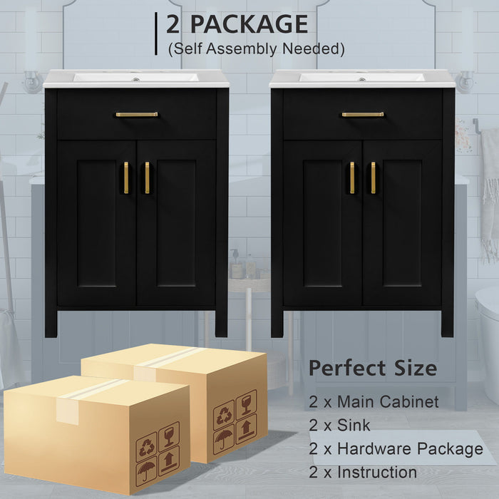 Modern Bathroom Vanity With Ceramic Sink, Soft-Close Doors, Flip Drawer, U-Shaped Shelves, Elegant Storage Solution