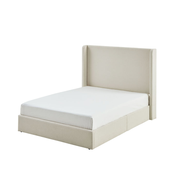 Carmen - King Size Upholstered Wingback Bed - Ivory