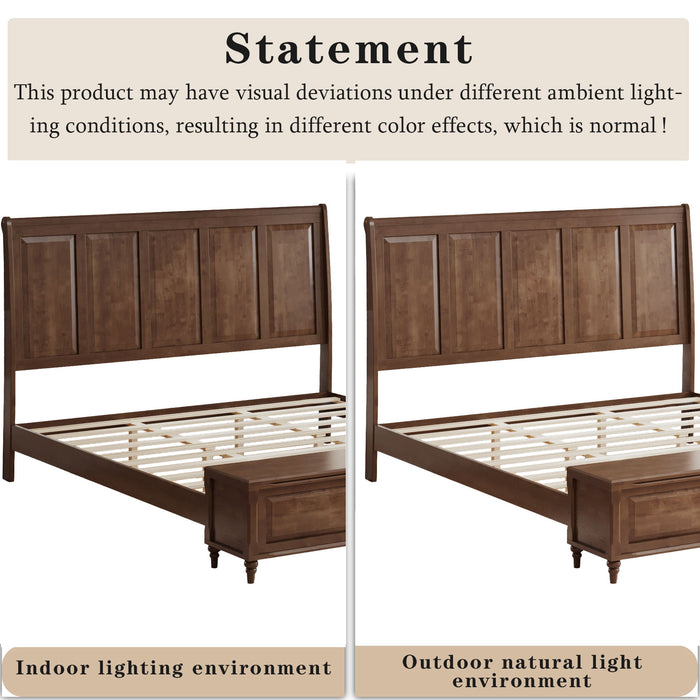 Sleigh Bed Frame With Tall Headboard And Storage Bench