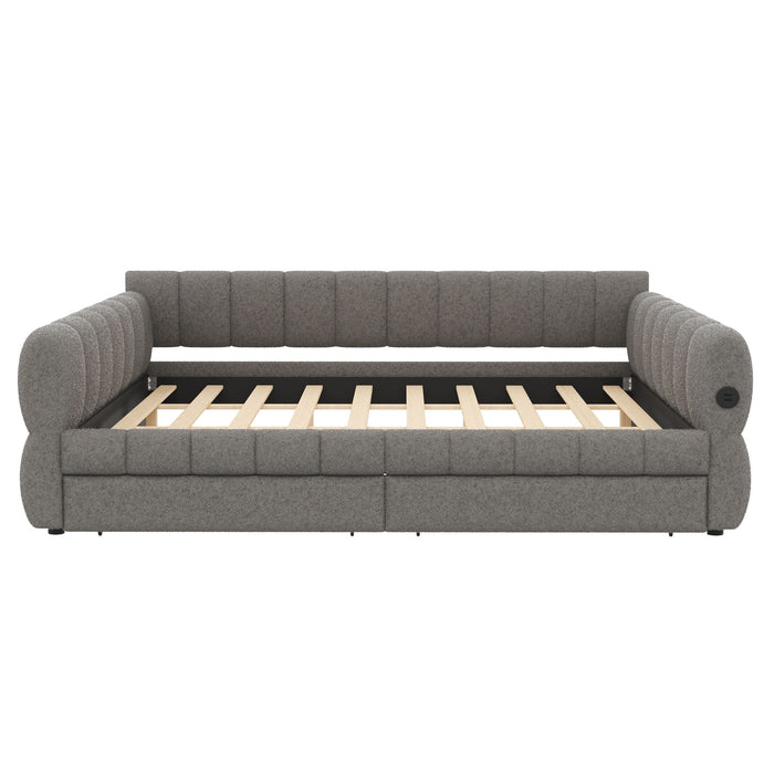 Upholstered Platform Bed With USB Charging And 2 Storage Drawers