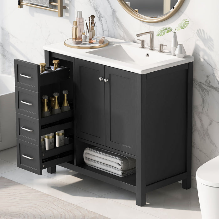 Bathroom Vanity With Sink Top, Bathroom Vanity Cabinet With 2 Doors And 2 Drawers, Open Shelf