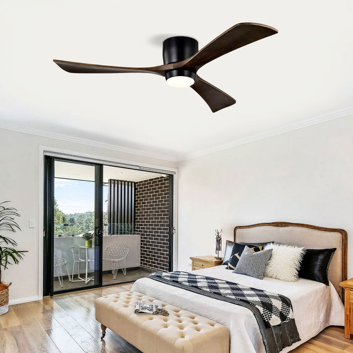Flush Mount Blades Ceiling Fan With Lights Remote Control, Quiet DC Motor, 6 Speed, Reversible Ceiling Fan For Living Room - Matte Black
