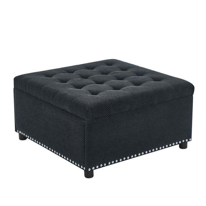 Square Tufted Storage Ottoman With Nailhead Trim