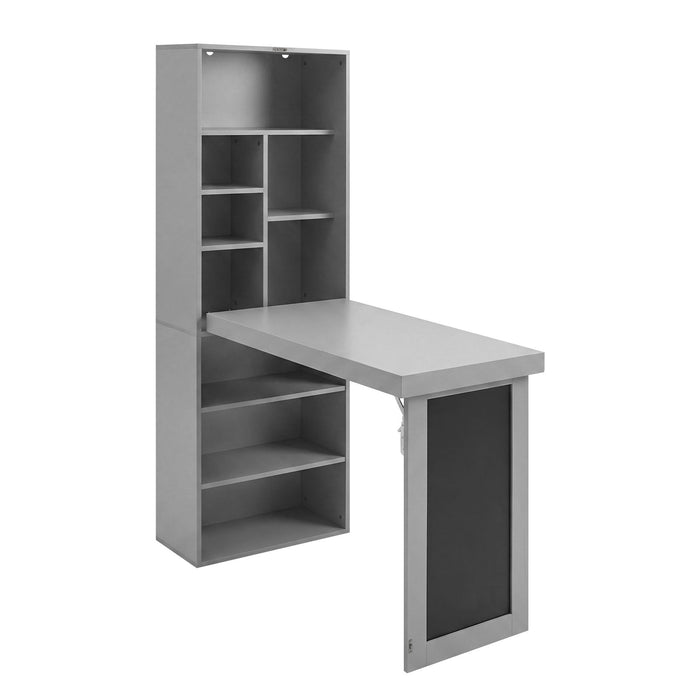 Folding Desk With Storage, Foldable Convertible Writing Table With Blackboard And Shelves For Home Office