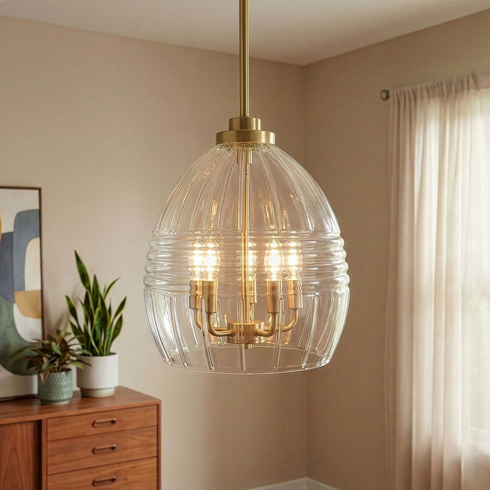 Zen - 5 Pendant Chain Hanging Light - Clear / Gold