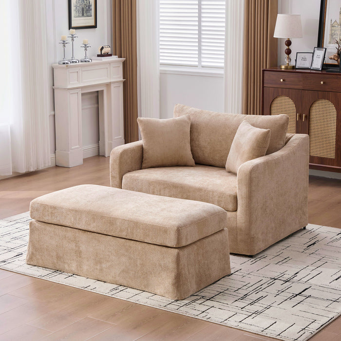 Accent Chair With Ottoman, Includes 2 Bolster Pillows