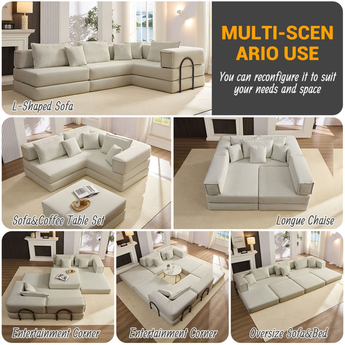 Modular L Shaped Floor Living Room Sofa Set With 6 Pillows