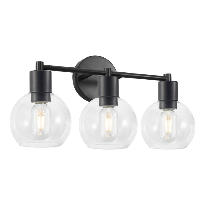 3 Light Globe Bathroom Vanity Light With Clear Glass Shades - Black