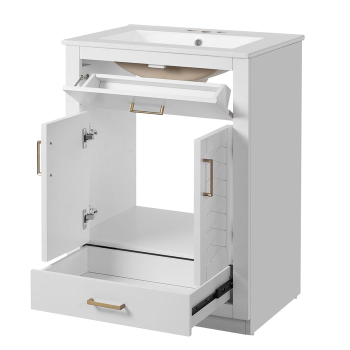 Modern Bathroom Vanity With Integrated Ceramic Sink, 2 Door Cabinet With Tip-Out Drawer