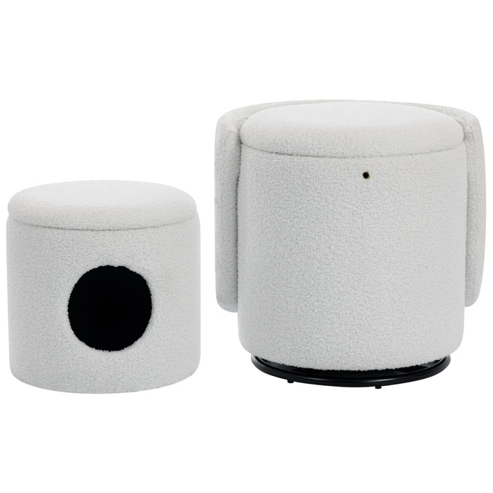 Barrel Chair & Built In Storage, 360° Swivel - Beige