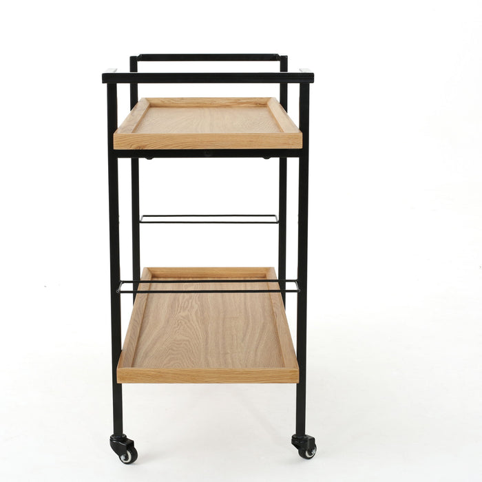 Modern Industrial Bar Cart With Shelving And Casters
