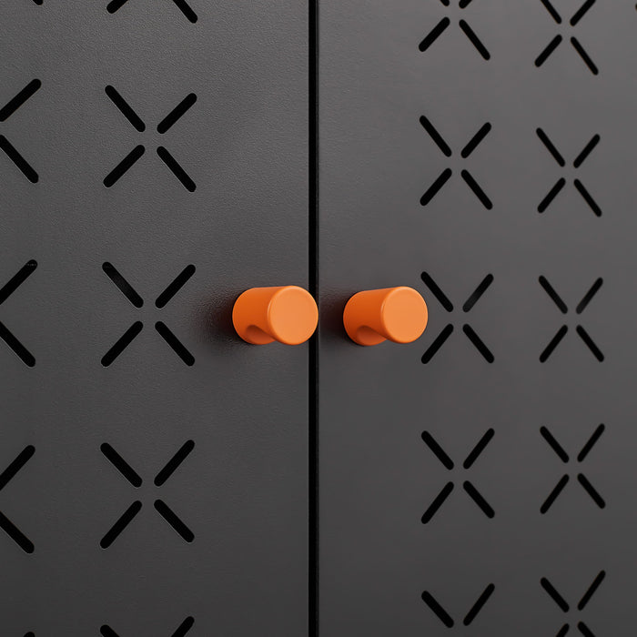 Grid Double Door Shoe Cabinet With Adjustable Compartments And Moisture-Proof Design In White Metal