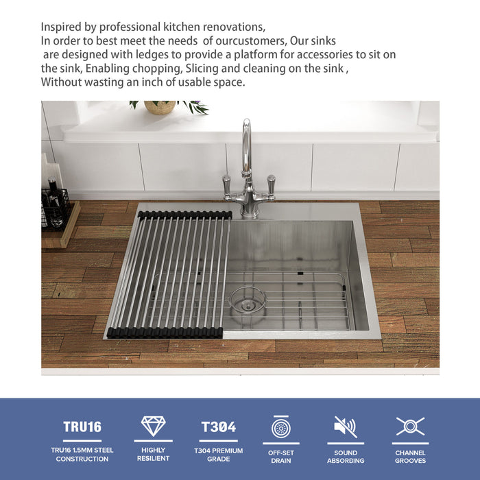 Stainless Steel Drop In Kitchen Sink, Topmount