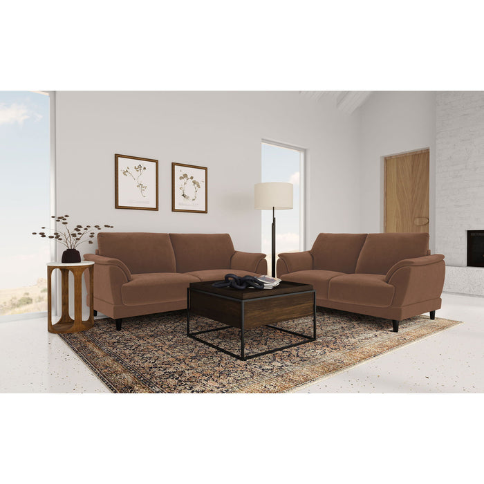 Dania - Upholstered Crescent Loveseat With Curved Tufted Arms - Rust