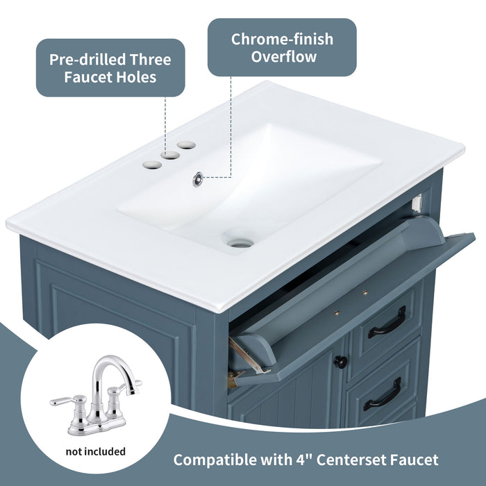 Bathroom Vanity With Sink Top, Flip Drawers, Adjustable Shelf