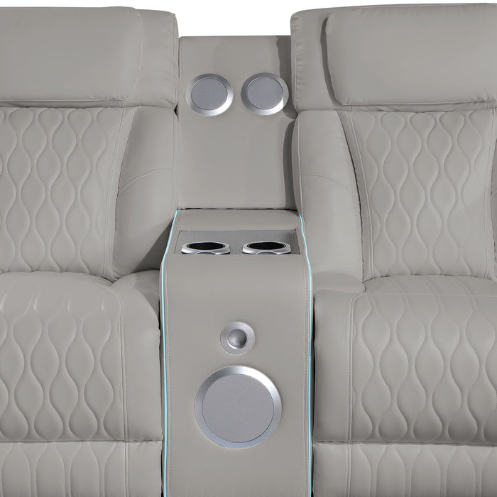Electra - Power Recliner Sectional Sofa With Power Headrests, Console Loveseats, Wedge, LED Light Strip, Speakers