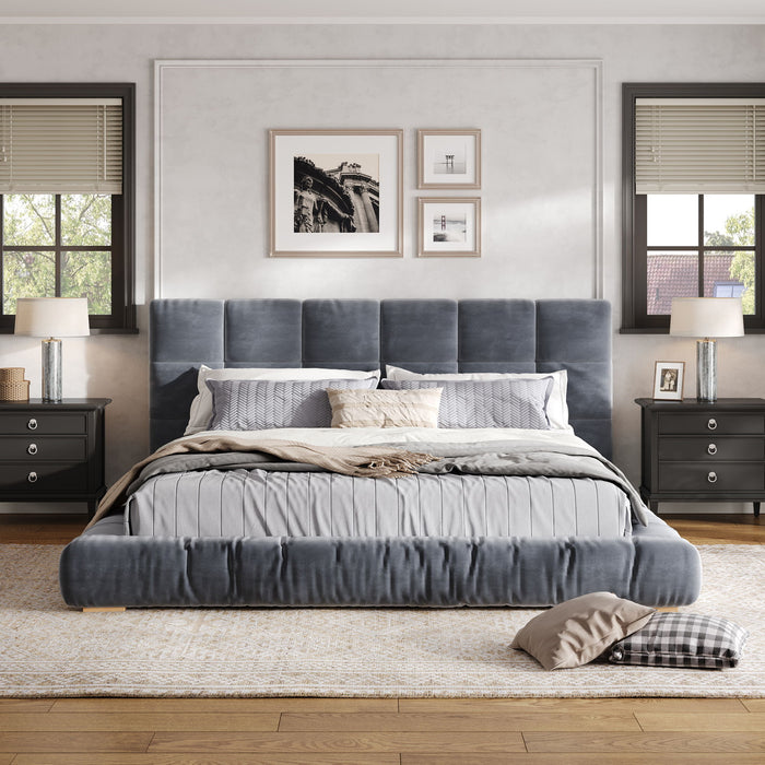 Upholstered Platform Bed Frame With Tufted Headboard
