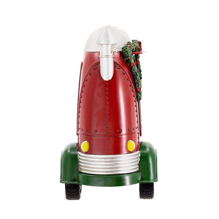 Christmas Plastic / Resin Camper With Mr & Mrs Santa Tea Time LED / Water Spinning / 2 Way Switch, 3*AA Required - Red