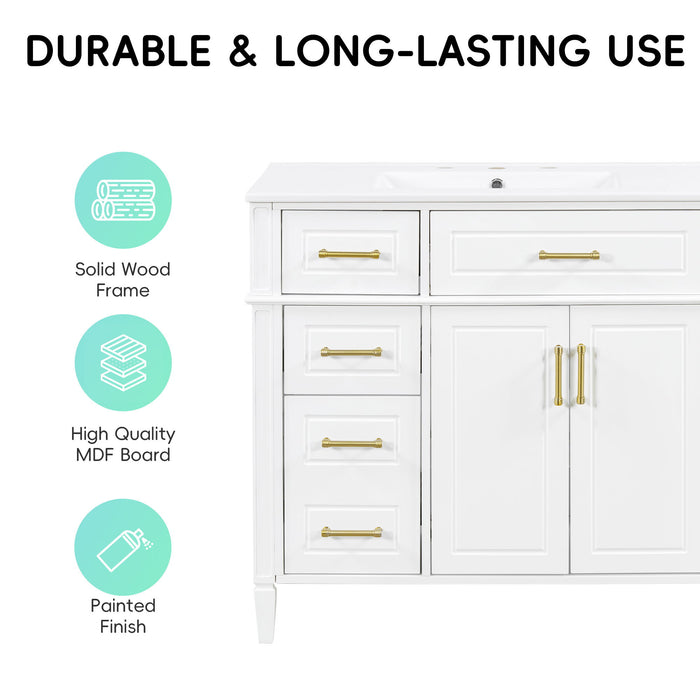 Bathroom Vanity With Sink, 4 Drawers, 2 Doors