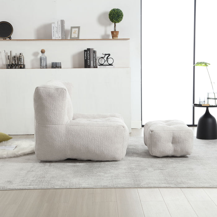 Modern Indoor Fluffy Bean Bag Chair With Memory Foam And Ottoman, Super Soft