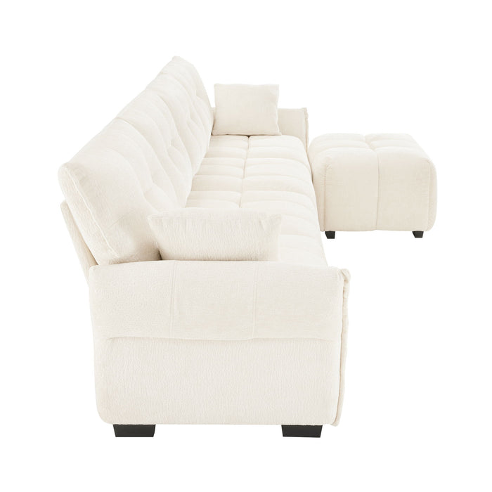 Sofa Set With Ottoman And Pillows, Textured, High Resilience Cushions