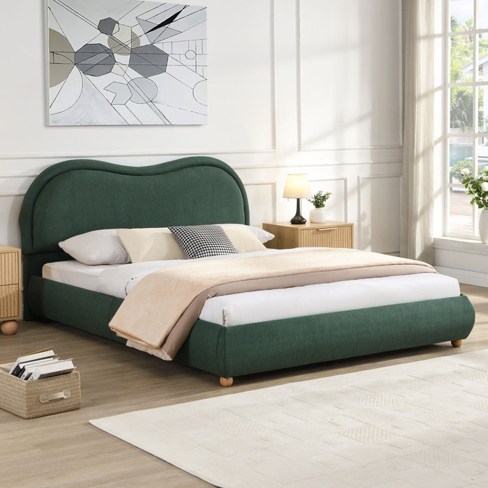 Upholstered Platform Bed Frame With Curved Headboard