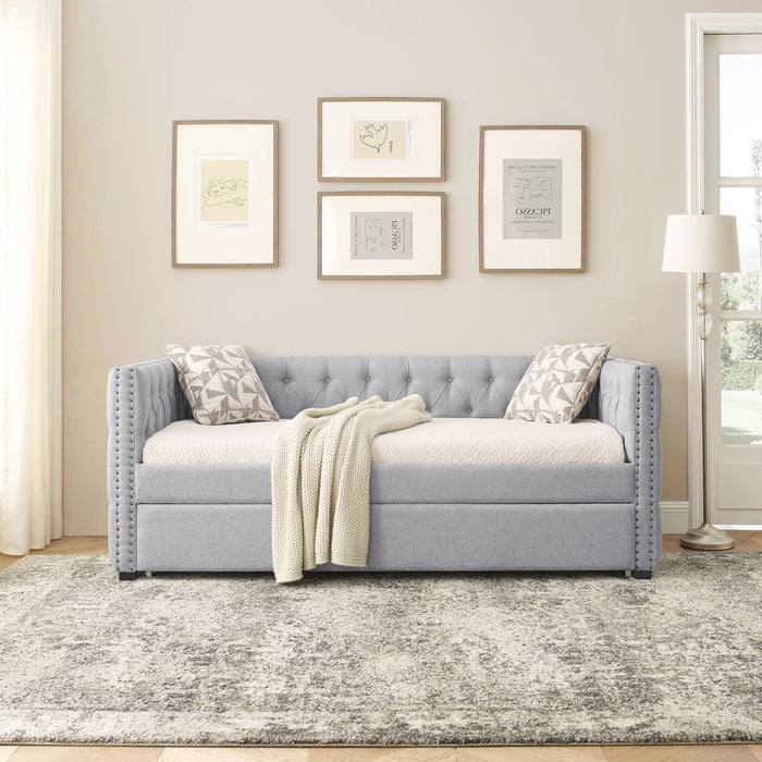 Inspired Upholstered Daybed With Trundle, Button Tufted
