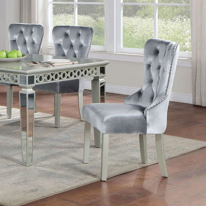 Upholstered Wingback Dining Chair (Set of 2) - Dark Gray / Silver