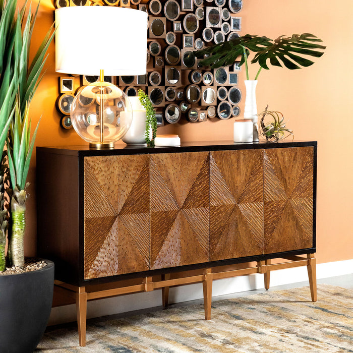 Capri - 4 Door Accent Cabinet - Brown / Gold
