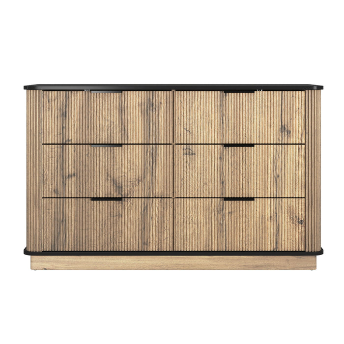 Modern 6 Drawer Cabinet With Metal Rounded Corners And Exquisite Handles Multi Functional Storage - Natural Wood