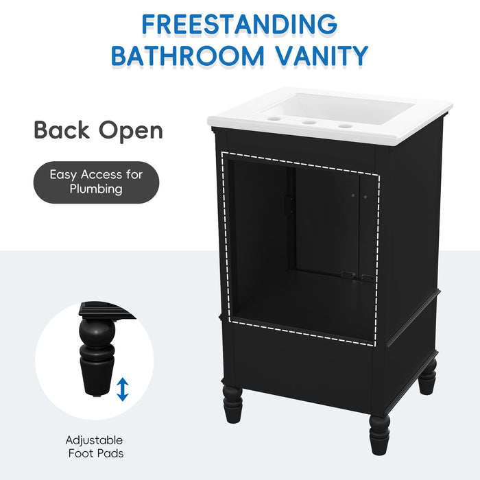 20" Bathroom Vanity With Sink Cabinet With 2 Doors, 2 Drawer, Magnetic Door Stopper, Adjustable Feet, Drop In Sink - Black