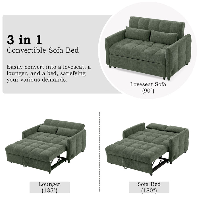 Loveseat Sofa Pull-Out Bed With Adjustable Backrest, 3 USB Ports And 2 Lumbar Pillows For Living Room