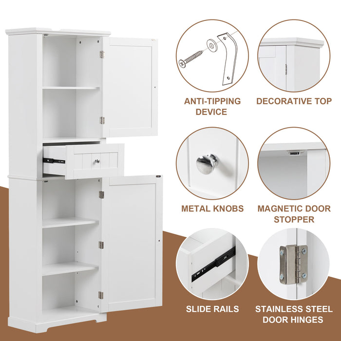Tall Freestanding Bathroom Storage Cabinet With Drawer And Adjustable Shelf