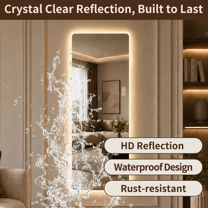 LED Full Length Mirror With Frosted Edge Lighting, 3 Color Temperatures