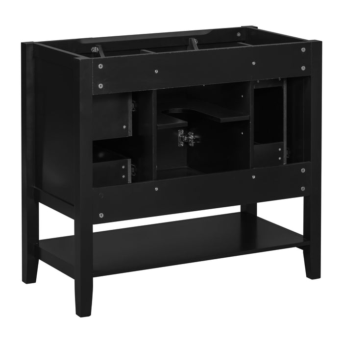36" Bathroom Vanity Base With 2 Cabinet And 3 Drawers - Black