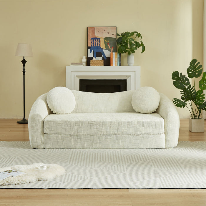 Curved Convertible Sofa, 2 In 1 Frameless Folding Sofa Bed With Pull Out Base And Deep Seat