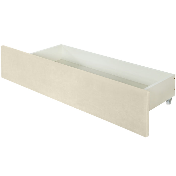 Upholstered Platform Bed With 2 Drawers And 1 Trundle, Classic Strip Headboard Design