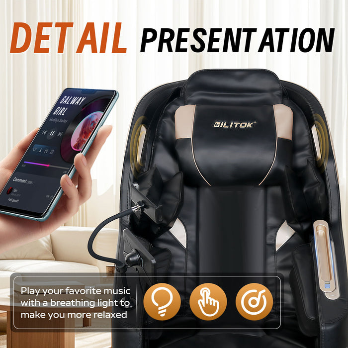 Massage Chair Recliner & Zero Gravity With Full Body Air Pressure - Black