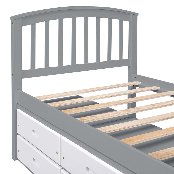 Platform Storage Bed Solid Wood Bed With 6 Drawers