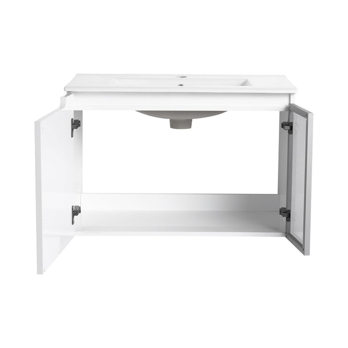 Wall Mounted Bathroom Vanity With Sink, Cabinet & Half Door