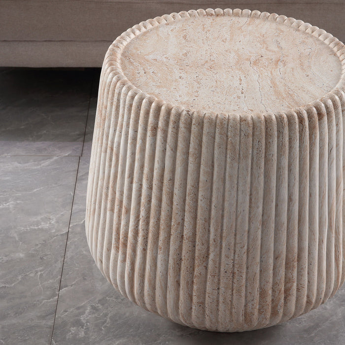 Fluted Drum Accent Coffee Table For Indoor / Outdoor - Beige / Yellow