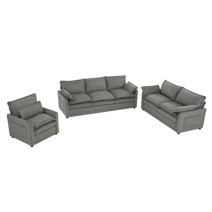 Modern Sofa Set With Double Layer Cushion And Side Storage Pockets