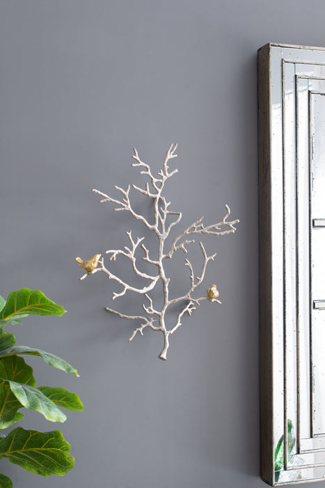 Metal Branch Wall Sculptures With Bird Accents (Set of 2) - Silver Multi