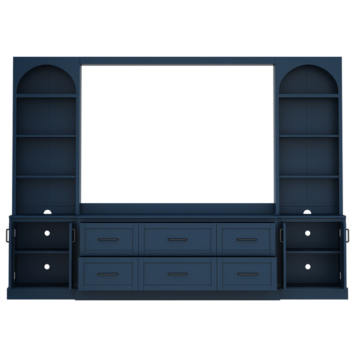 Arched Entertainment Center Wall Unit With 6 Drawers, Large TV Stand With Bookshelves