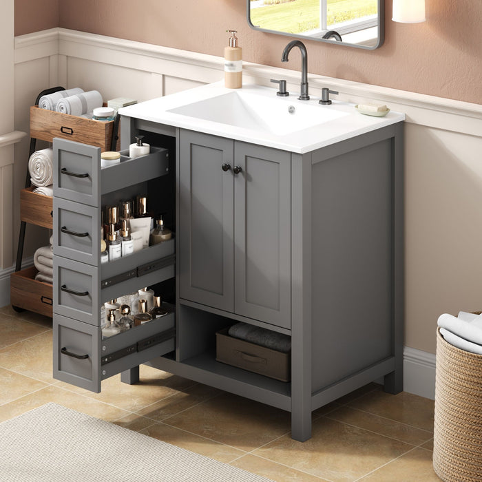 Bathroom Vanity With Sink Top, Bathroom Vanity Cabinet With 2 Doors And 2 Drawers, Open Shelf