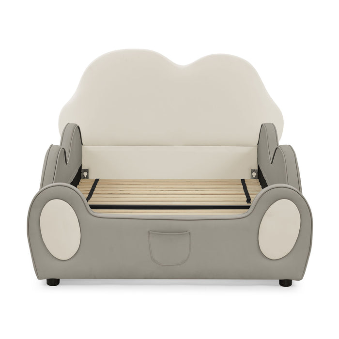 Cute Cloud Shape Bed With Guardrails Cartoon Design, Storage Pocket